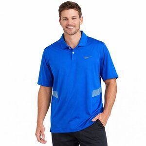Nike Mens Sz XL Dri-FIT Blue Gray Polo Golf Shirt Short Sleeve Logo On Front
